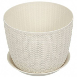 Кашпо Вязание D180мм с подставкой Белый ротанг М3121 (М-пласт.)
