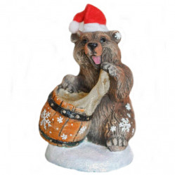 Фигура Медведь с бочонком новогодний 12х8х14см. Ф090